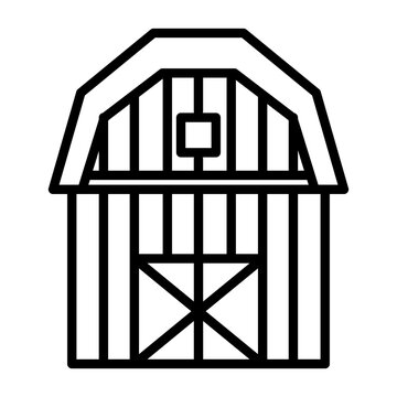farm outline icon, barn. isolated on a white background. for building themes, coloring books, farm animals etc.