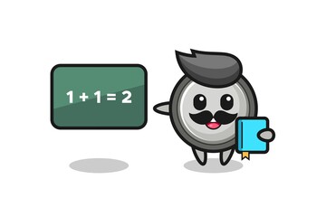 Illustration of button cell character as a teacher