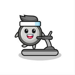 button cell cartoon character walking on the treadmill