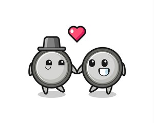 button cell cartoon character couple with fall in love gesture