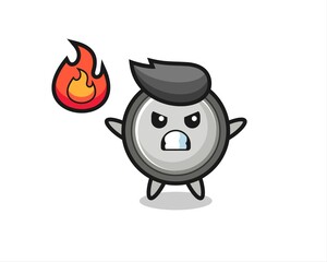 button cell character cartoon with angry gesture