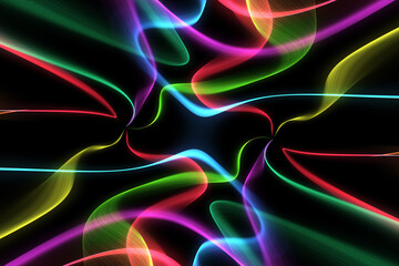 organic smooth and colorful and silky glowing light lines in abstract form and black background