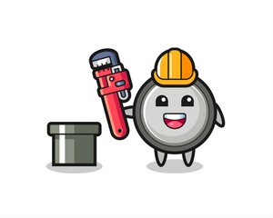 Fototapeta premium Character Illustration of button cell as a plumber