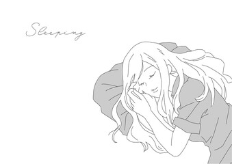 シンプルな線画女性の睡眠中イラスト