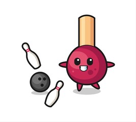 Character cartoon of matches is playing bowling