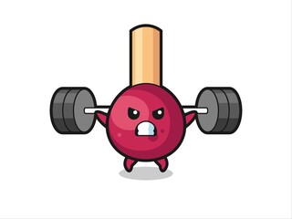 matches mascot cartoon with a barbell