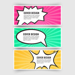 Set of banners in the style of pop art or comics, card collection, Vector illustration