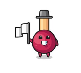 Cartoon character of matches holding a flag