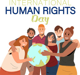 World human rights day concept background. Cartoon illustration of world human rights day vector concept background for web design.Six people hold the planet Earth in their hands