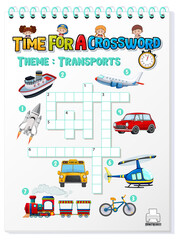 Crossword puzzle game template about transportation