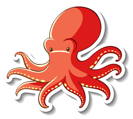 Sticker template with Octopus cartoon character isolated