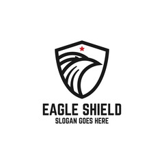 eagle shield with star logo design, Bird shield with line art logo inspirations