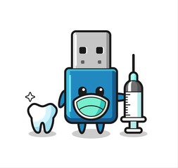 Mascot character of flash drive usb as a dentist