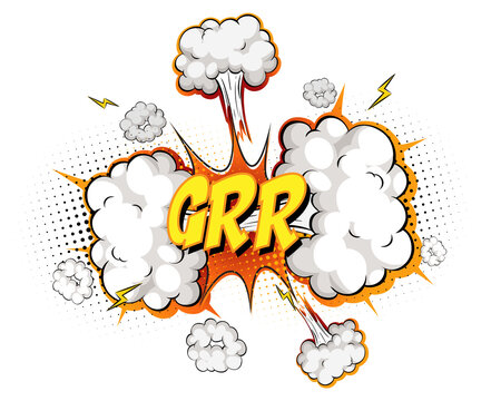 GRR text on comic cloud explosion isolated on white background