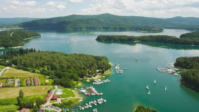 Solina Dam on Lake in Poland at Summer . Aerial view