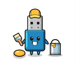 Character Illustration of flash drive usb as a painter