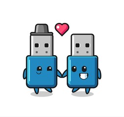 flash drive usb cartoon character couple with fall in love gesture