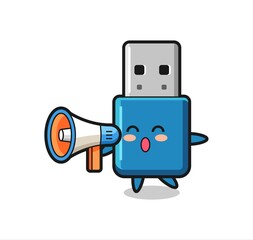 flash drive usb character illustration holding a megaphone