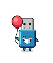 flash drive usb mascot illustration is playing balloon