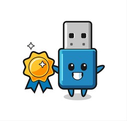 flash drive usb mascot illustration holding a golden badge