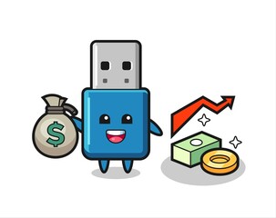 flash drive usb illustration cartoon holding money sack