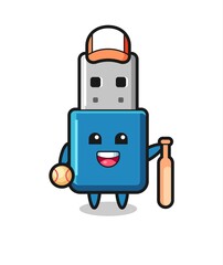 Cartoon character of flash drive usb as a baseball player