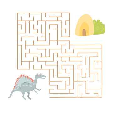 Cute cartoon dinosaur maze game. Labyrinth. Funny game for children education. Vector illustration
