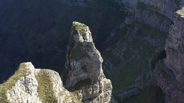 Aerial drone impressive landscapes of the ravines on Mount Txarlazo de Ordu&ntilde;a in the Basque Country