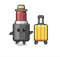 lipstick cartoon illustration with luggage on vacation