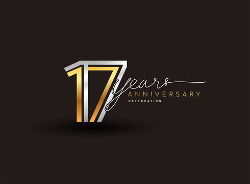 17th years anniversary logotype with multiple line silver and golden color isolated on black background for celebration event.