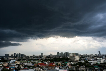 Bangkok Storm clouds sky heavy rain In a modern city