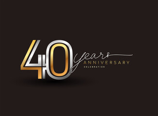 40th years anniversary logotype with multiple line silver and golden color isolated on black background for celebration event.