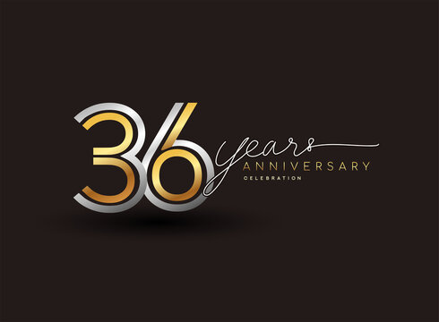36th years anniversary logotype with multiple line silver and golden color isolated on black background for celebration event.
