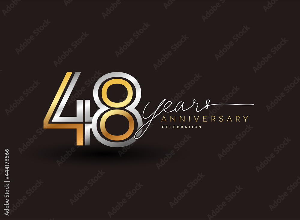 Wall mural 48th years anniversary logotype with multiple line silver and golden color isolated on black backgro