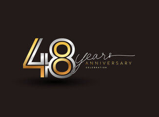 48th years anniversary logotype with multiple line silver and golden color isolated on black background for celebration event.