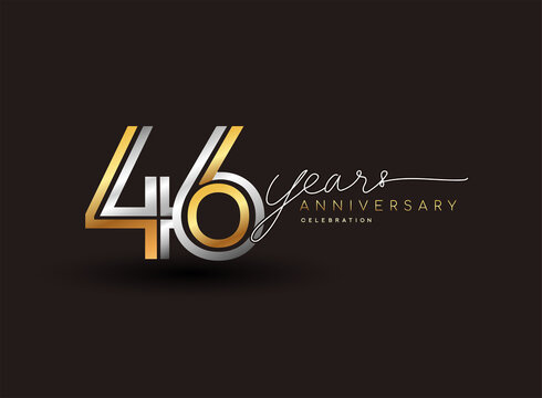 46th years anniversary logotype with multiple line silver and golden color isolated on black background for celebration event.