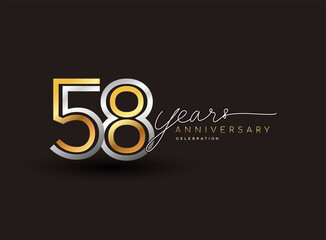 58th years anniversary logotype with multiple line silver and golden color isolated on black background for celebration event.