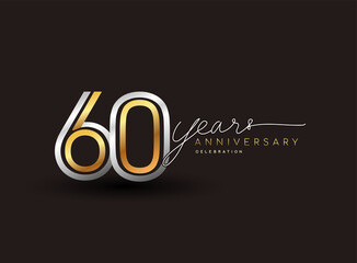 60th years anniversary logotype with multiple line silver and golden color isolated on black background for celebration event.