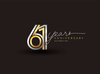 61st years anniversary logotype with multiple line silver and golden color isolated on black background for celebration event.