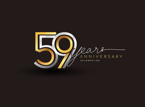 59th years anniversary logotype with multiple line silver and golden color isolated on black background for celebration event.