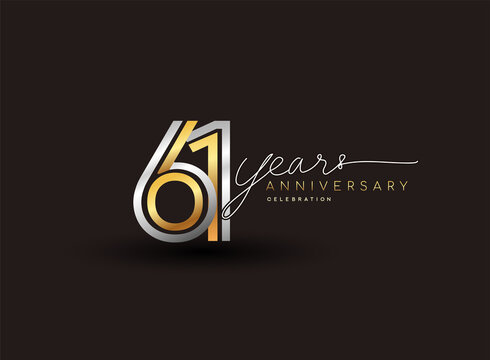 61st years anniversary logotype with multiple line silver and golden color isolated on black background for celebration event.