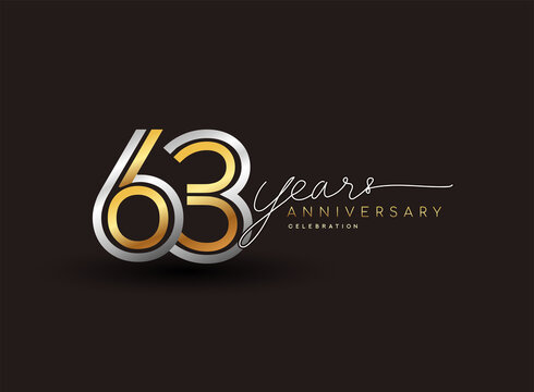 63rd years anniversary logotype with multiple line silver and golden color isolated on black background for celebration event.