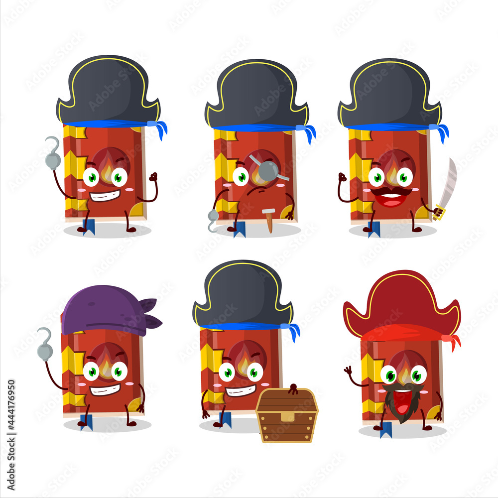 Canvas Prints Cartoon character of fire book of magic with various pirates emoticons