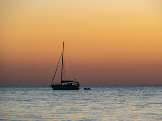 Sunset at Long Point with yacht anchored for the night, Port Kennedy
