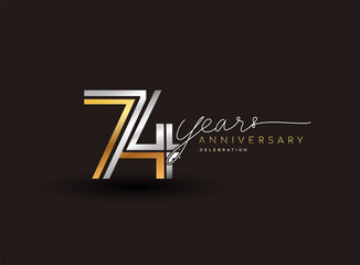 74th years anniversary logotype with multiple line silver and golden color isolated on black background for celebration event.