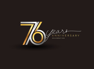 76th years anniversary logotype with multiple line silver and golden color isolated on black background for celebration event.