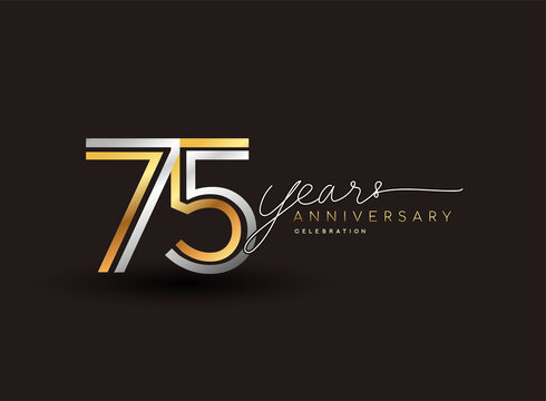 75th years anniversary logotype with multiple line silver and golden color isolated on black background for celebration event.