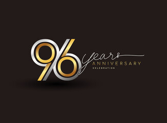 96th years anniversary logotype with multiple line silver and golden color isolated on black background for celebration event.