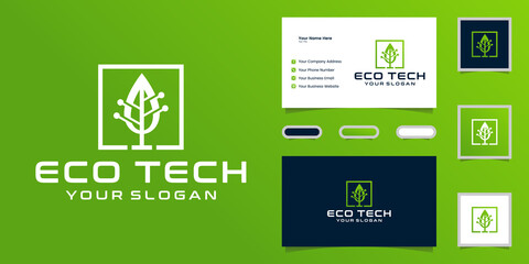 technology data tree logo and business card inspiration