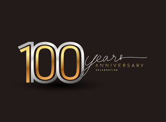 100th years anniversary logotype with multiple line silver and golden color isolated on black background for celebration event.